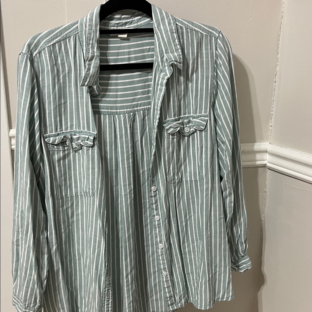 beachlunchlounge Green Striped Blouse